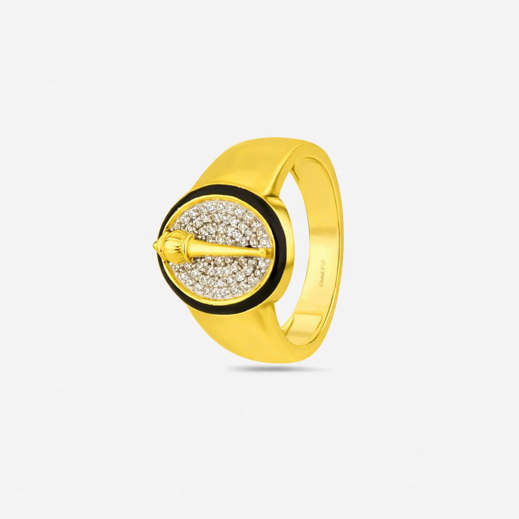 Luxury Diamond Accent 925 Sterling Silver Yellow Gold Ring for Men