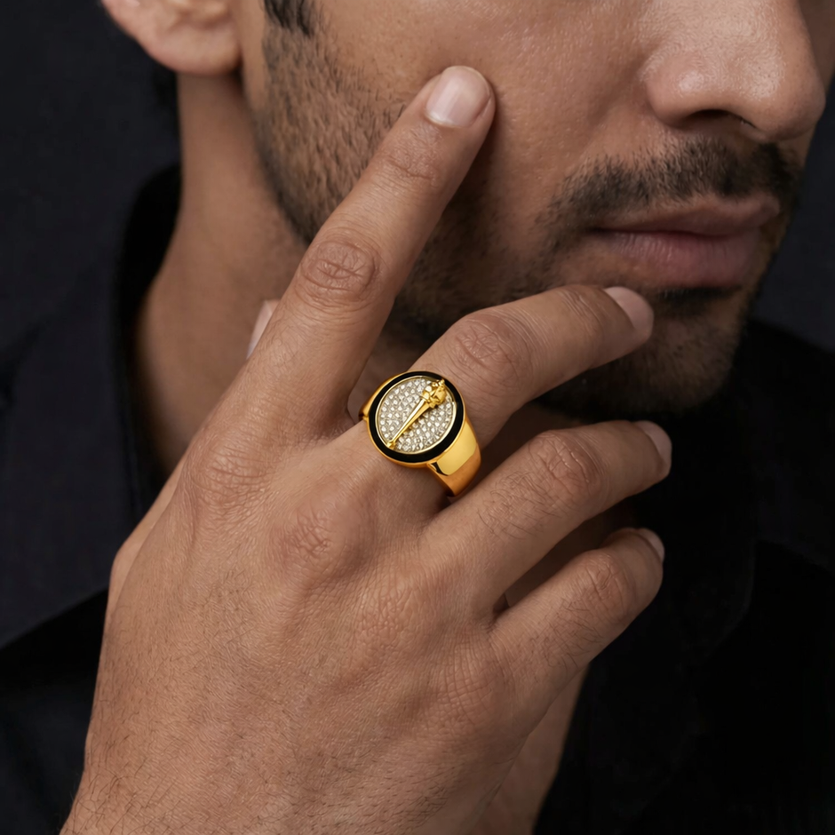 Luxury Diamond Accent 925 Sterling Silver Yellow Gold Ring for Men