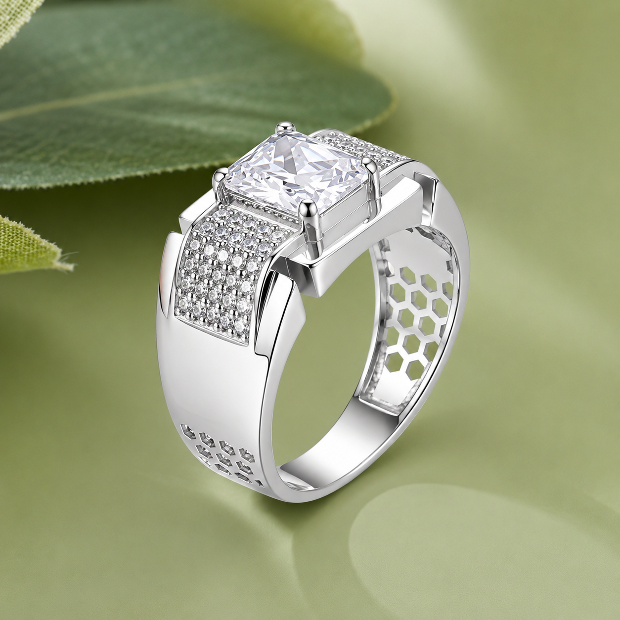 Premium Sterling Silver Ring for Men with Princess Cut Cubic Zirconia