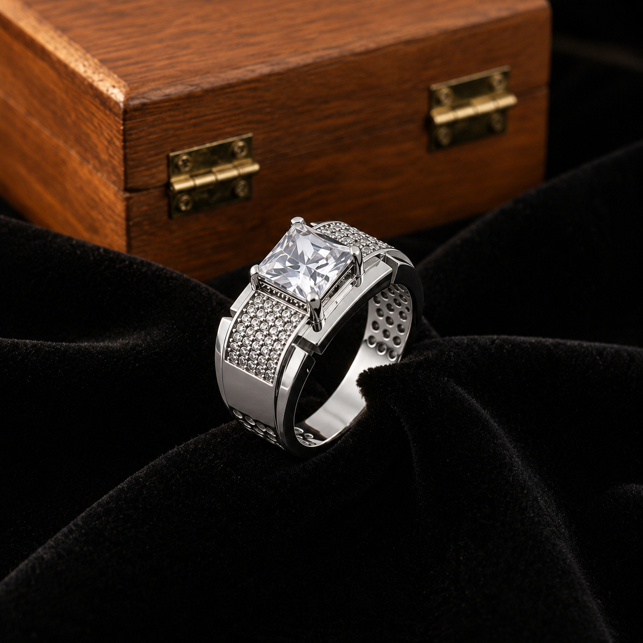 Premium Sterling Silver Ring for Men with Princess Cut Cubic Zirconia