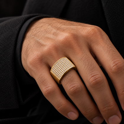 Paved Diamond 925 Sterling Silver Yellow Gold Ring for Men