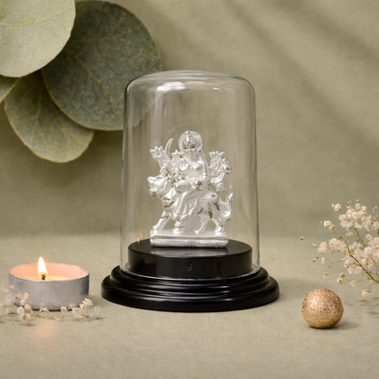 Maa Durga Silver Murti with Glass Dome