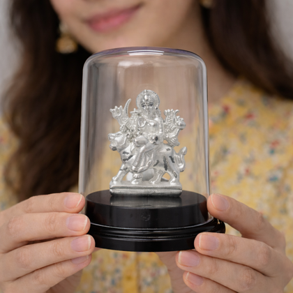 Maa Durga Silver Murti with Glass Dome