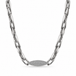 Silver paperclip chain with an oval stone-studded centrepiece.