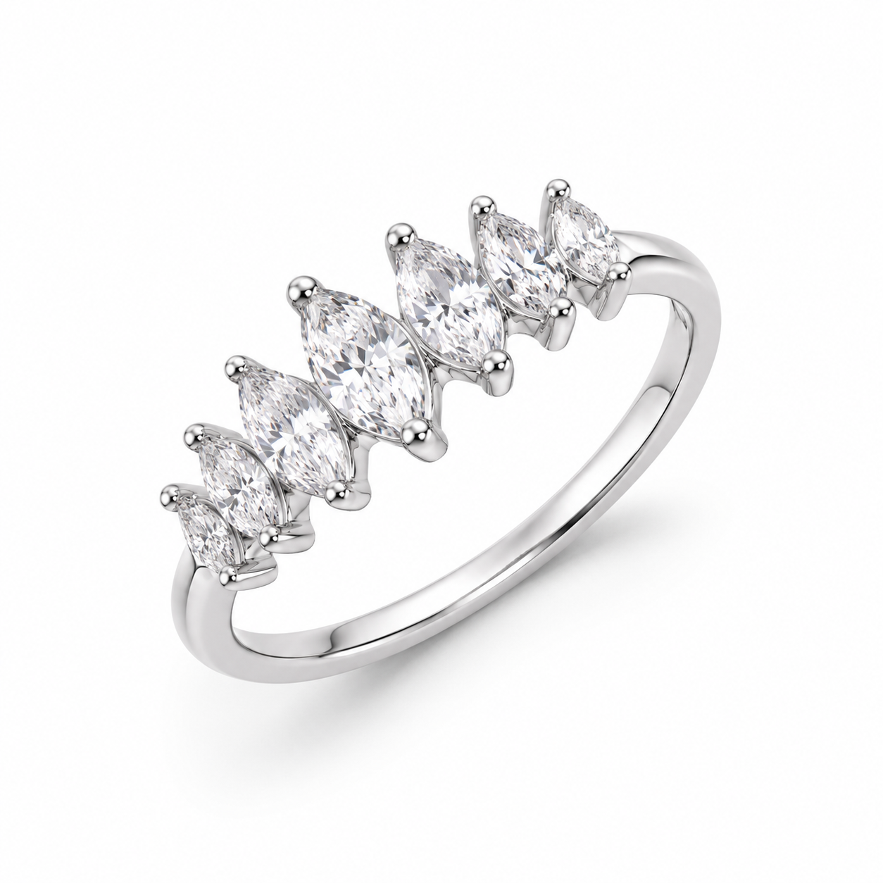 925 Sterling Silver Marquise CZ Cluster Half Eternity Ring