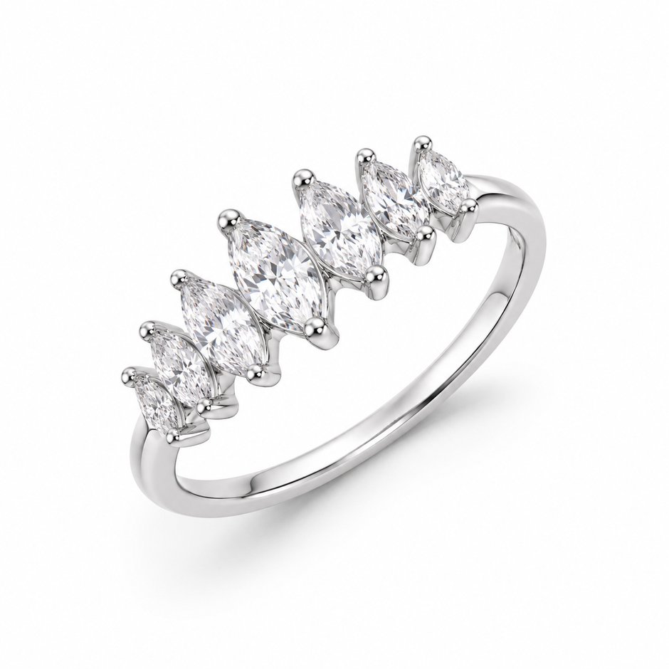 925 Sterling Silver Marquise CZ Cluster Half Eternity Ring