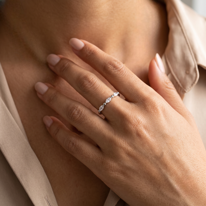 925 Sterling Silver Marquise CZ Leaf Ring for Women with Minimalist Elegant Design