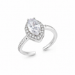 925 Sterling Silver Pear Halo CZ Open Ring