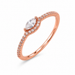 925 Sterling Silver Rose Gold Marquise Halo CZ Ring with Pavé Band.