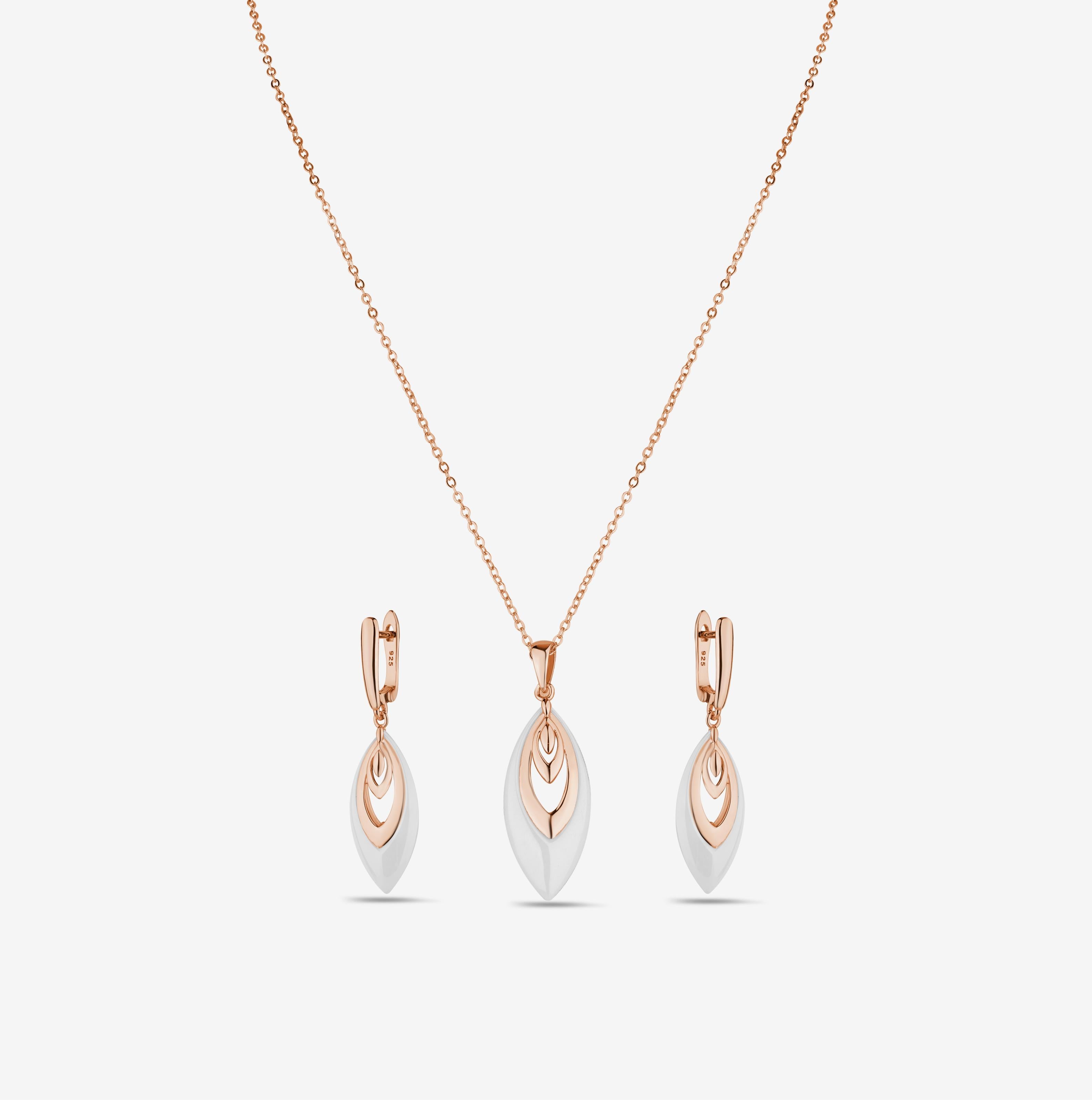 Marquise Leaf 925 Silver Rose Gold Pendant Set