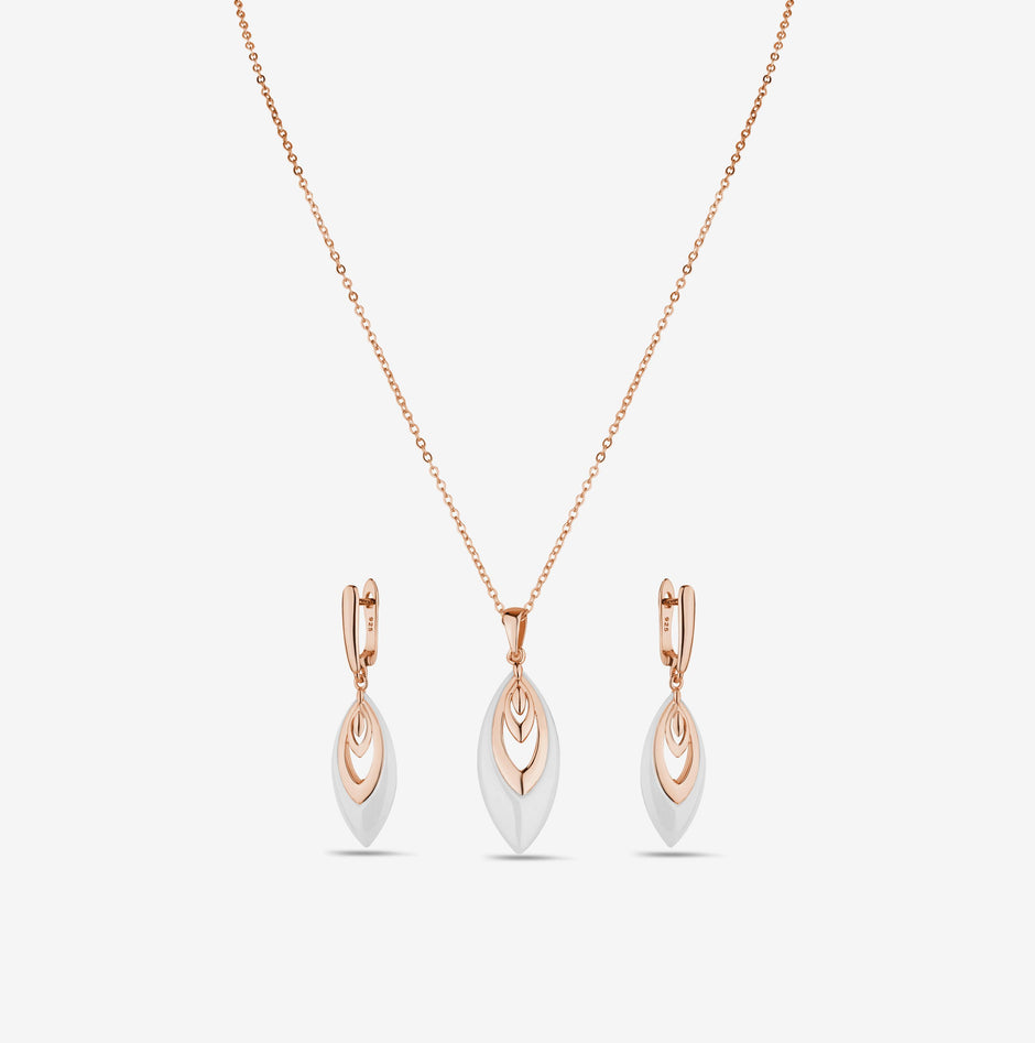 Marquise Leaf 925 Silver Rose Gold Pendant Set