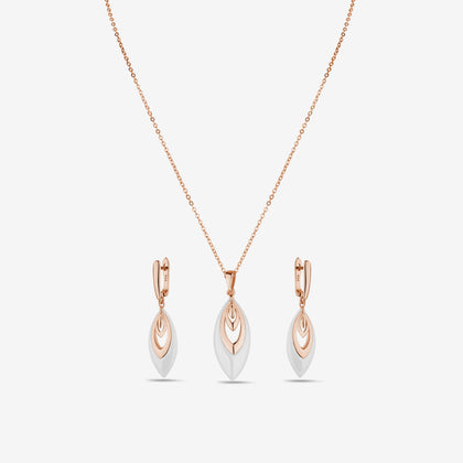 Marquise Leaf 925 Silver Rose Gold Pendant Set for Women