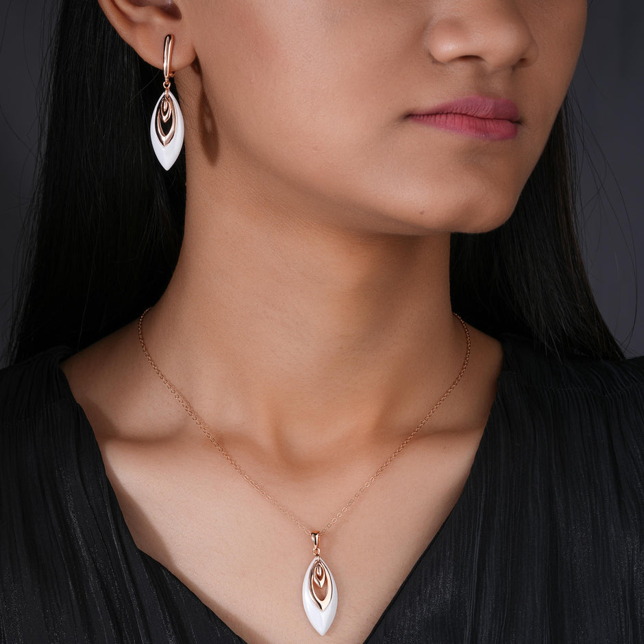 Marquise Leaf 925 Silver Rose Gold Pendant Set