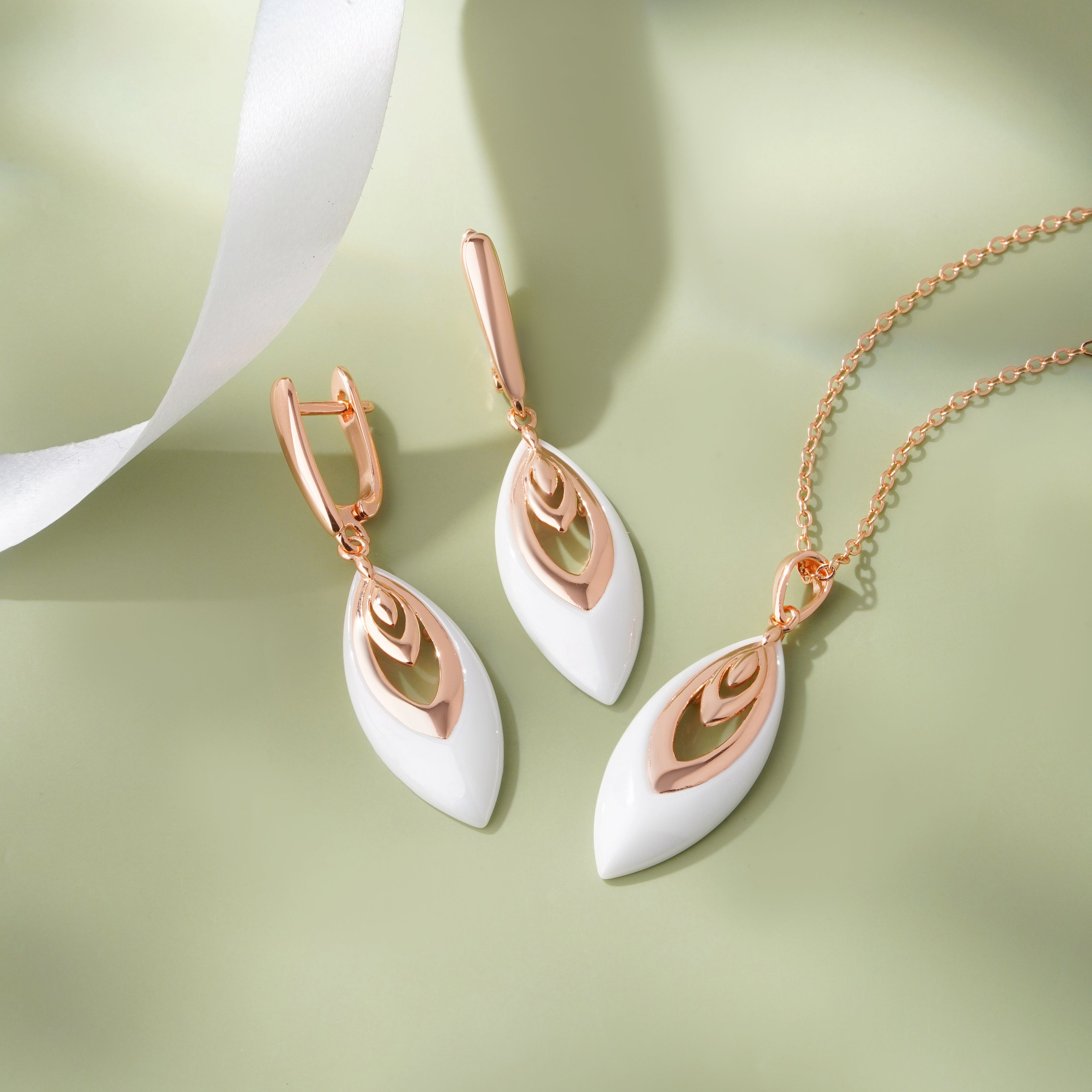 Marquise Leaf 925 Silver Rose Gold Pendant Set