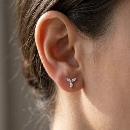 Three Leaf Marquise CZ Diamond 925 Sterling Silver Stud Earrings for Women