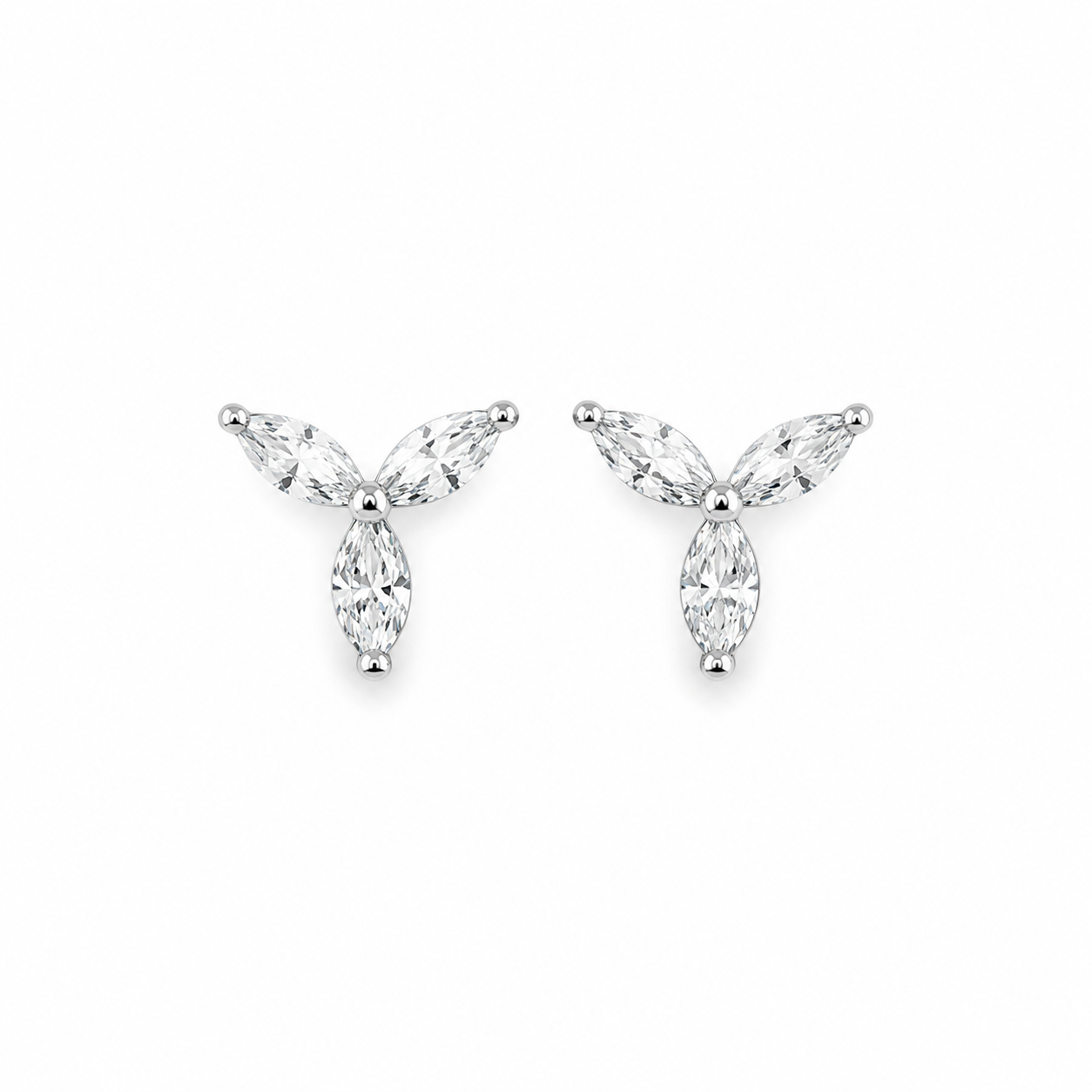 Three Leaf Marquise CZ Diamond 925 Sterling Silver Stud Earrings for Women
