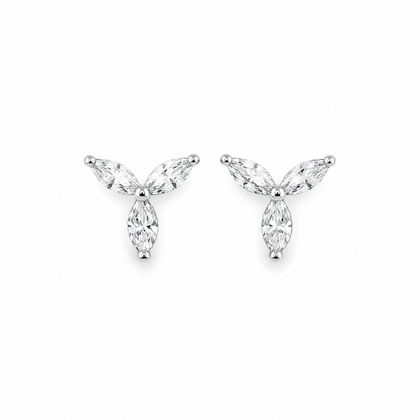 Three Leaf Marquise CZ Diamond 925 Sterling Silver Stud Earrings for Women
