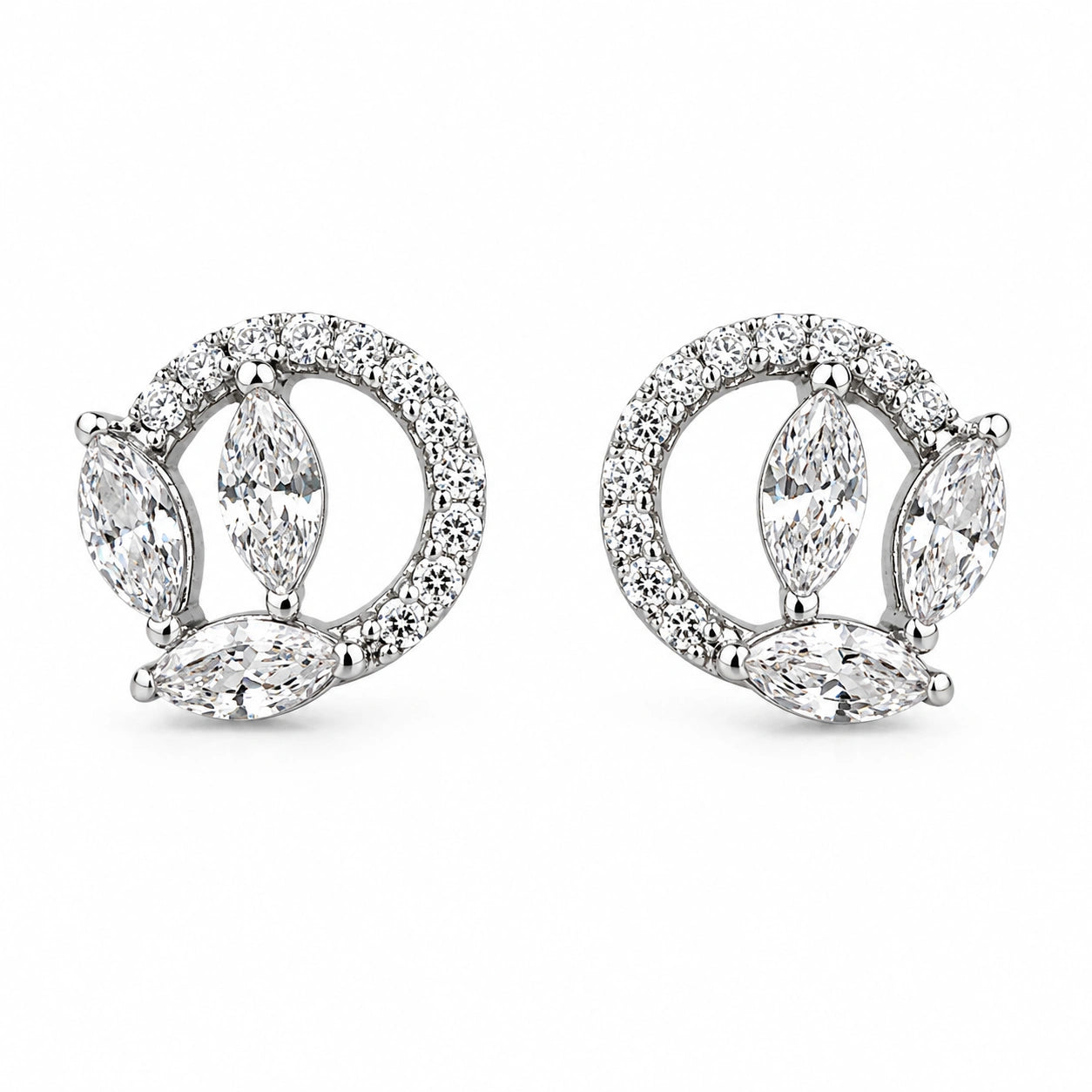 Marquise Leaf Circle Diamond 925 Sterling Silver Stud Earrings for Women