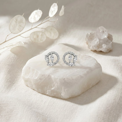 Marquise Leaf Circle Diamond 925 Sterling Silver Stud Earrings for Women