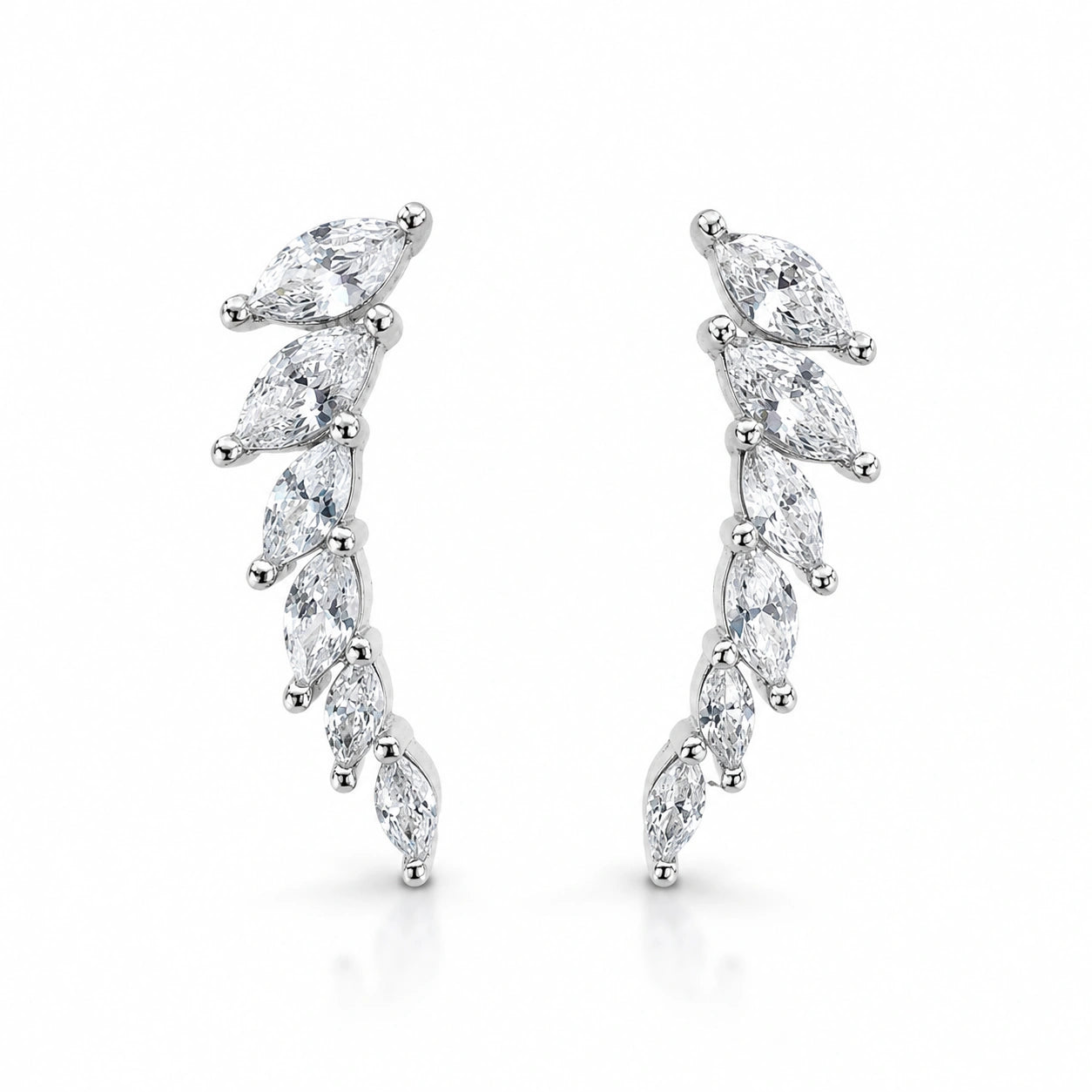 Marquise Leaf Climber Diamond 925 Sterling Silver Earrings for Women