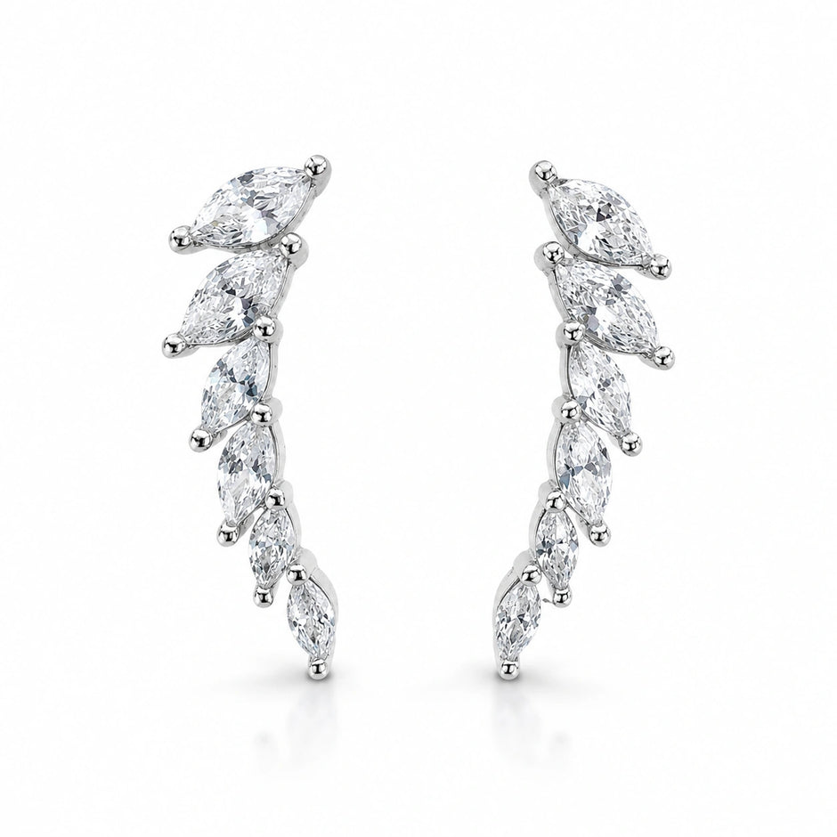 Marquise Leaf Climber Diamond 925 Sterling Silver Earrings for Women