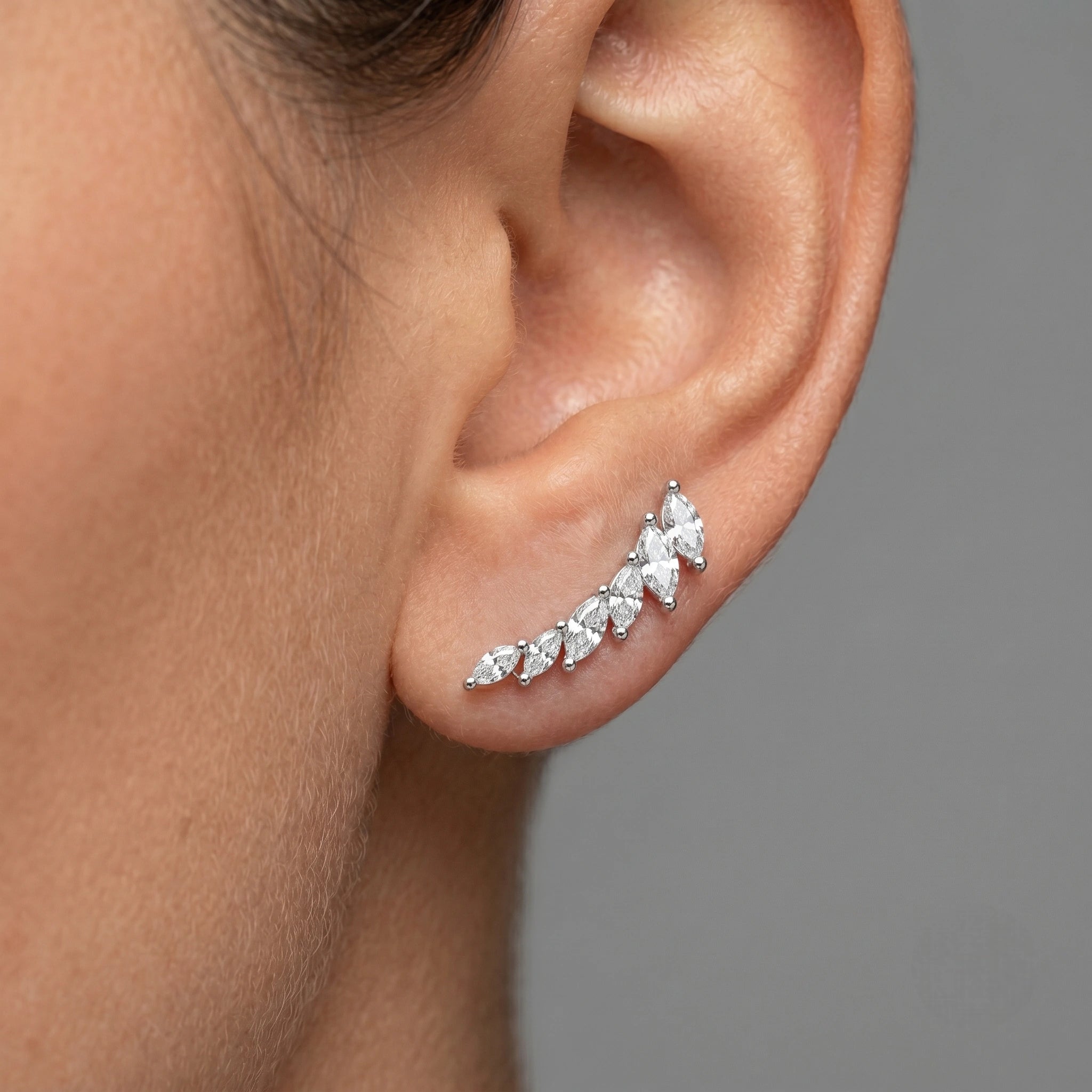 Marquise Leaf Climber Diamond 925 Sterling Silver Earrings for Women