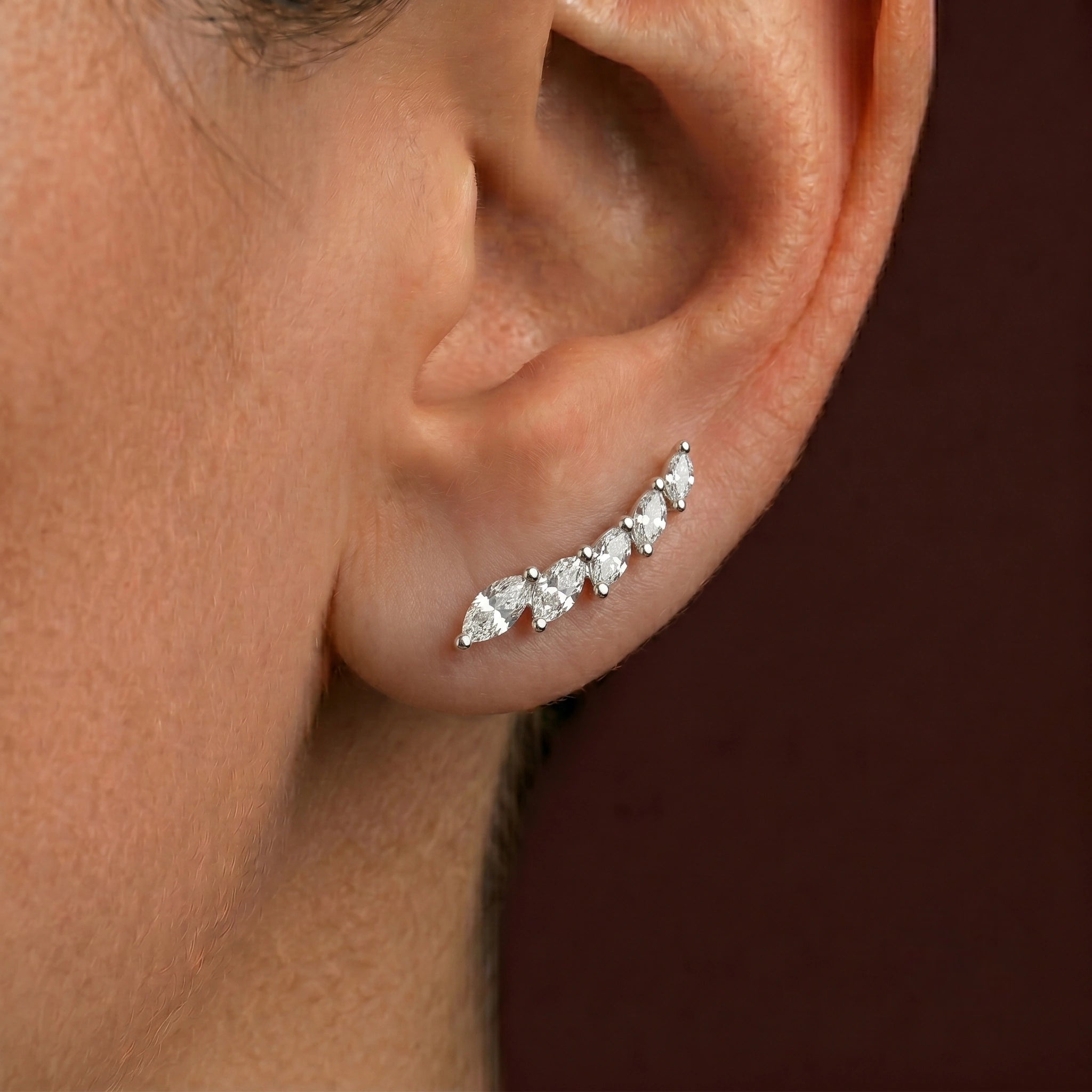 Marquise Leaf Climber Diamond 925 Sterling Silver Earrings for Women