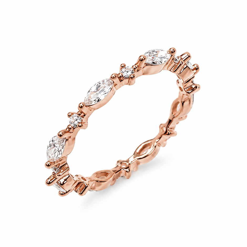 925 Sterling Silver Rose Gold Marquise CZ Eternity Band Ring.