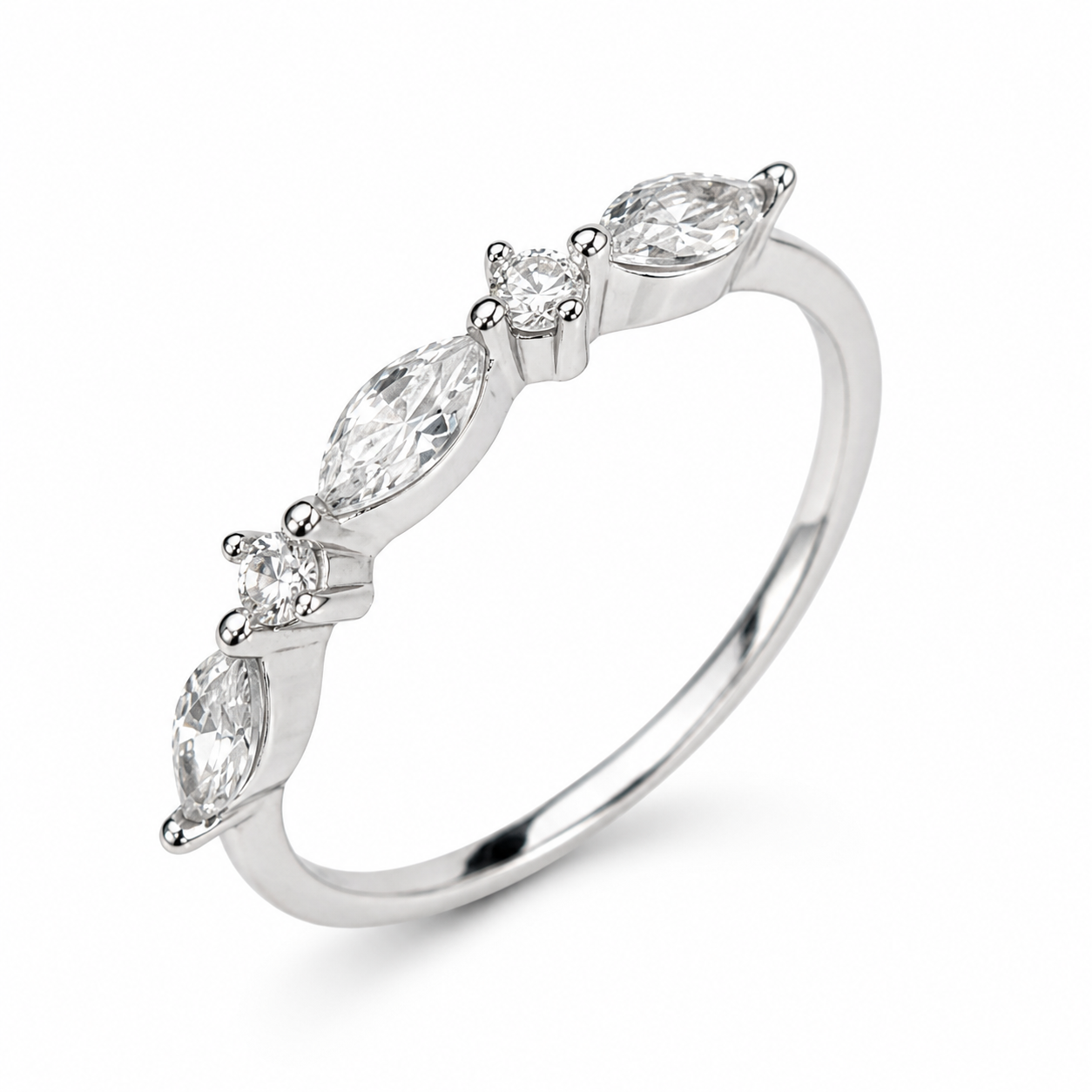925 Sterling Silver Rose Gold Marquise & Round CZ Band Ring.