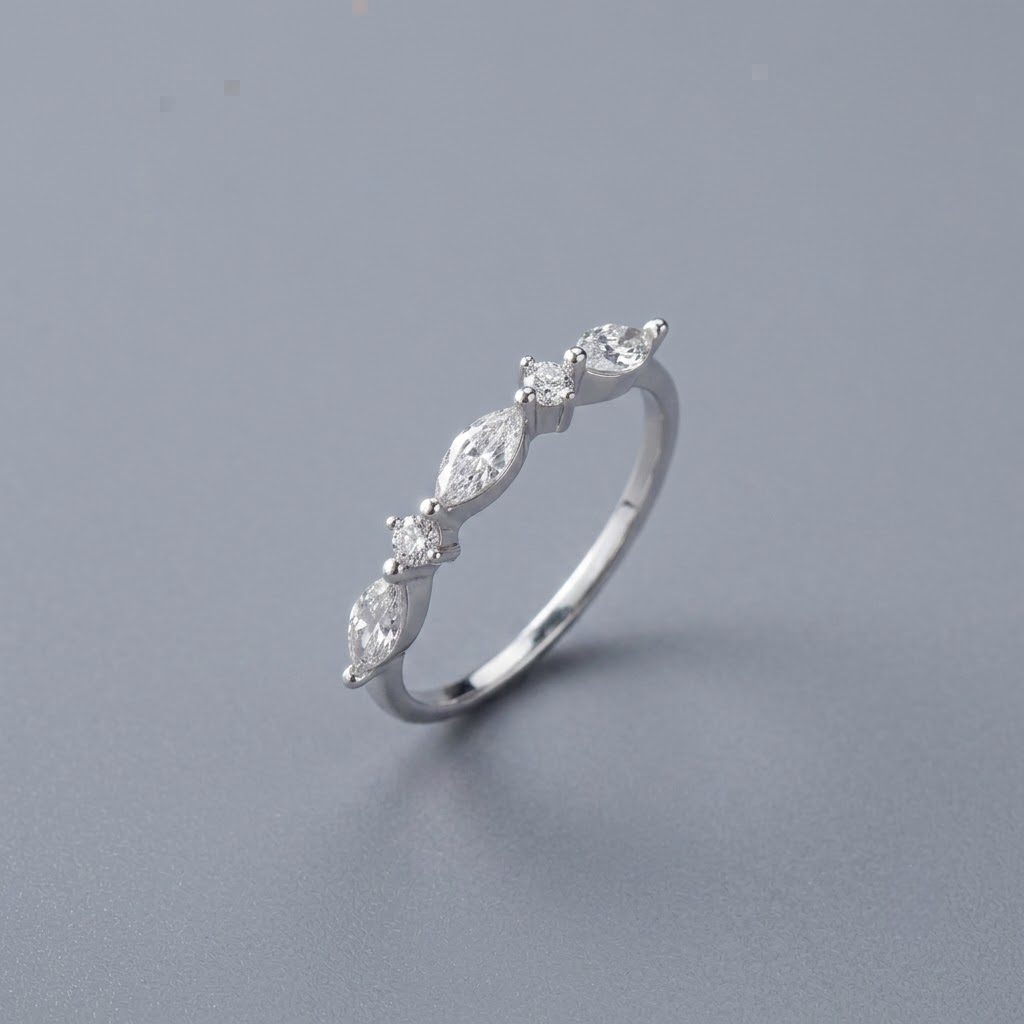 925 Sterling Silver Rose Gold Marquise & Round CZ Band Ring.