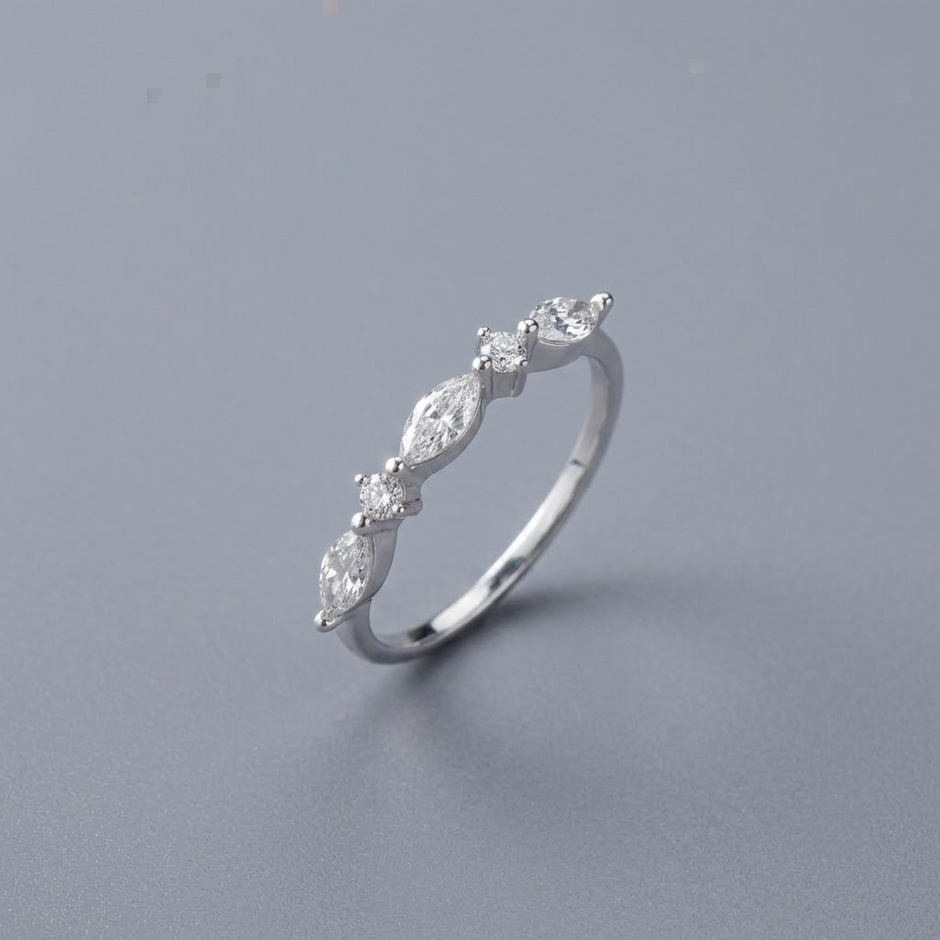 925 Sterling Silver Rose Gold Marquise & Round CZ Band Ring.