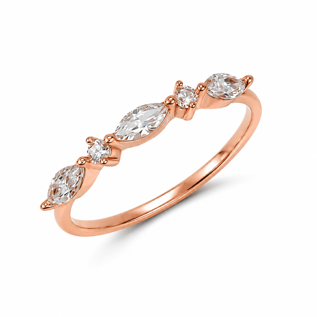 925 Sterling Silver Rose Gold Marquise & Round CZ Eternity Ring.