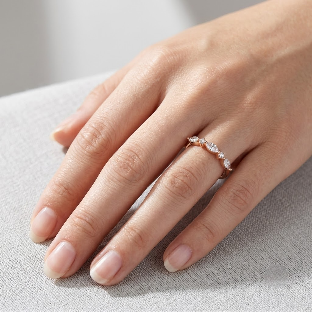 925 Sterling Silver Rose Gold Marquise & Round CZ Eternity Ring.