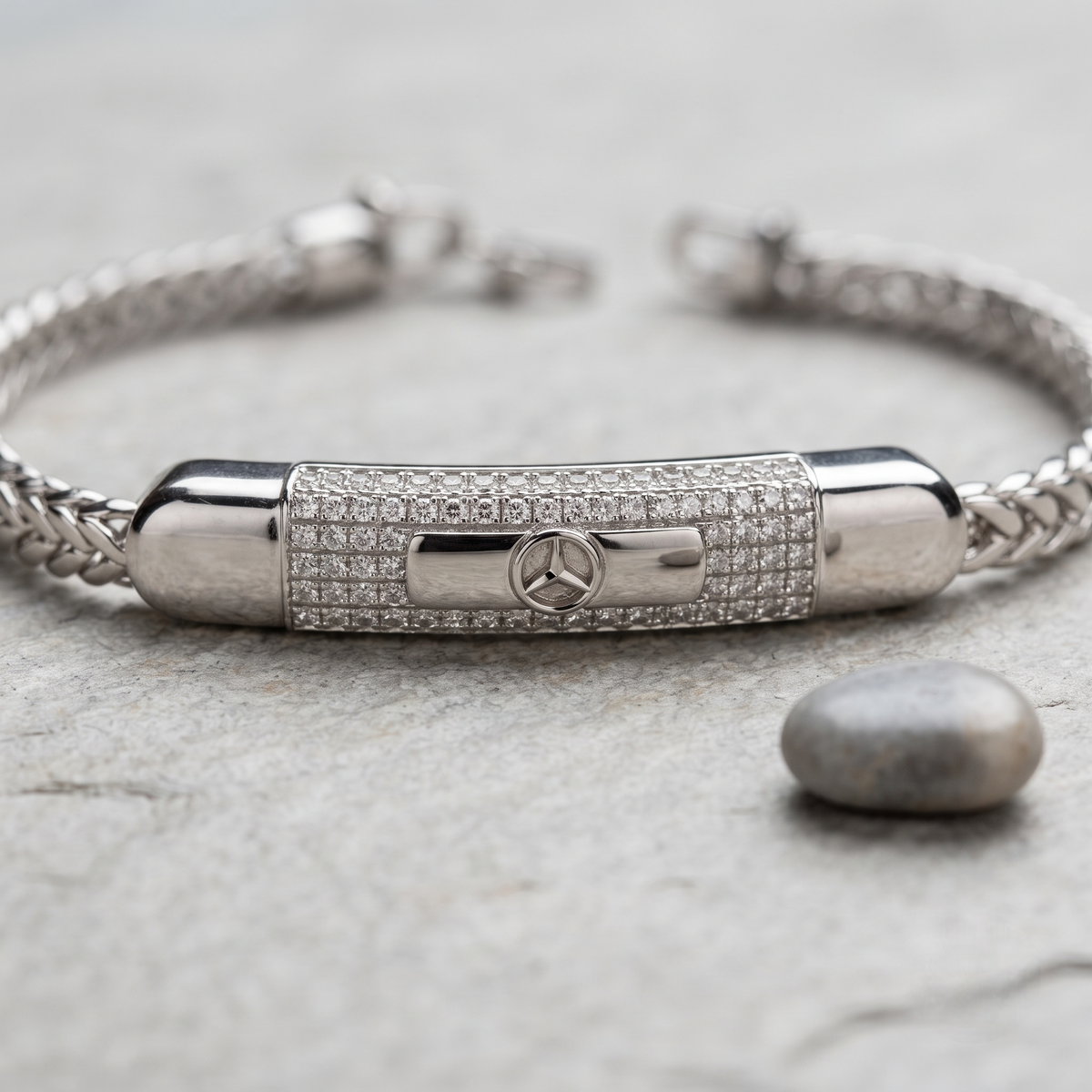 Men’s 925 Sterling Silver CZ Three Point Star Cuban Chain Bracelet