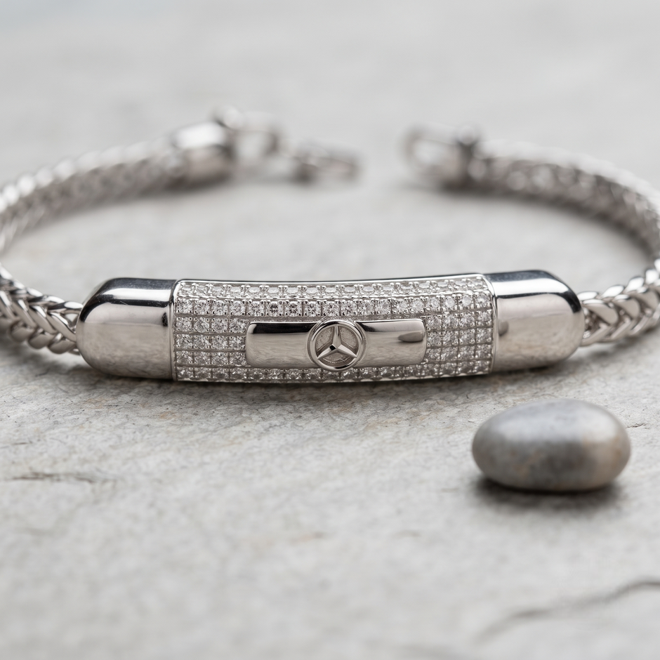 Men’s 925 Sterling Silver CZ Three Point Star Cuban Chain Bracelet