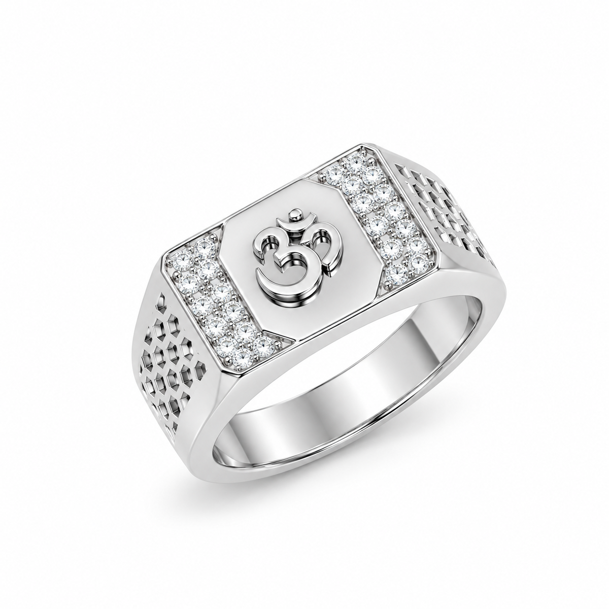 Men’s 925 Sterling Silver Om CZ Ring | Spiritual Statement Ring for Men