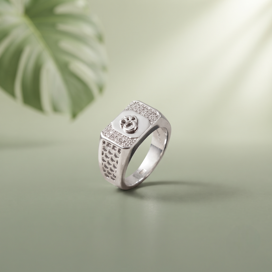 Men’s 925 Sterling Silver Om CZ Ring | Spiritual Statement Ring for Men