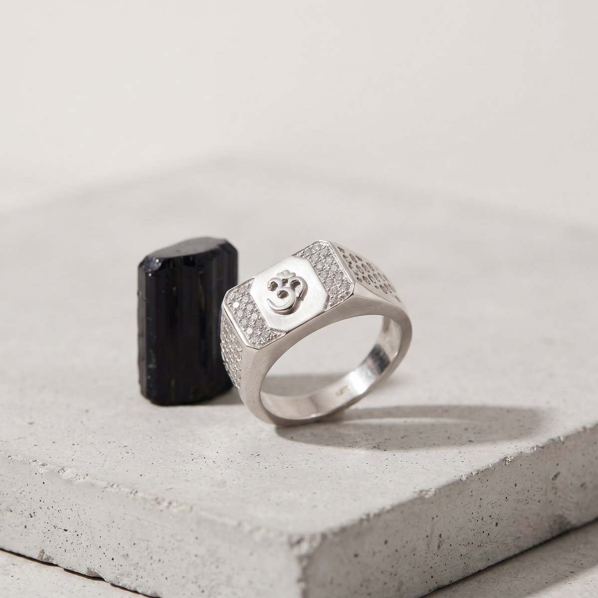 Men’s 925 Sterling Silver Om CZ Ring | Spiritual Statement Ring for Men