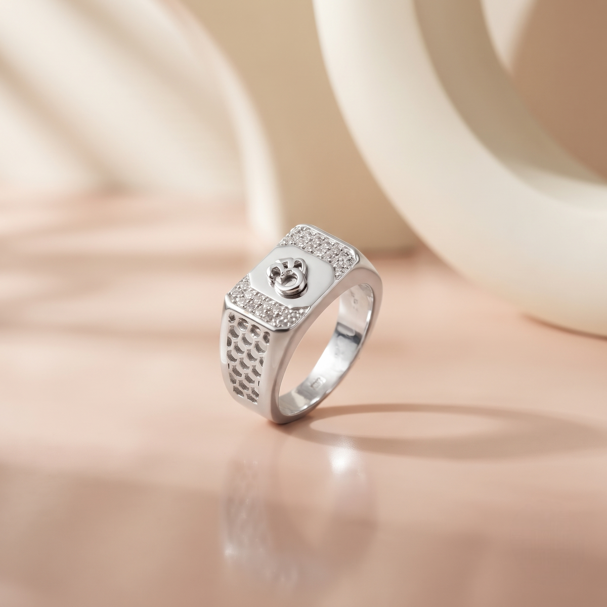 Men’s 925 Sterling Silver Om CZ Ring | Spiritual Statement Ring for Men