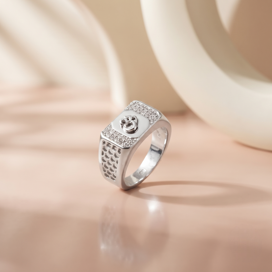 Men’s 925 Sterling Silver Om CZ Ring | Spiritual Statement Ring for Men