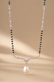 Minimal Black Bead Chain with Pearl Drop 925 Sterling Silver Mangalsutra for Women