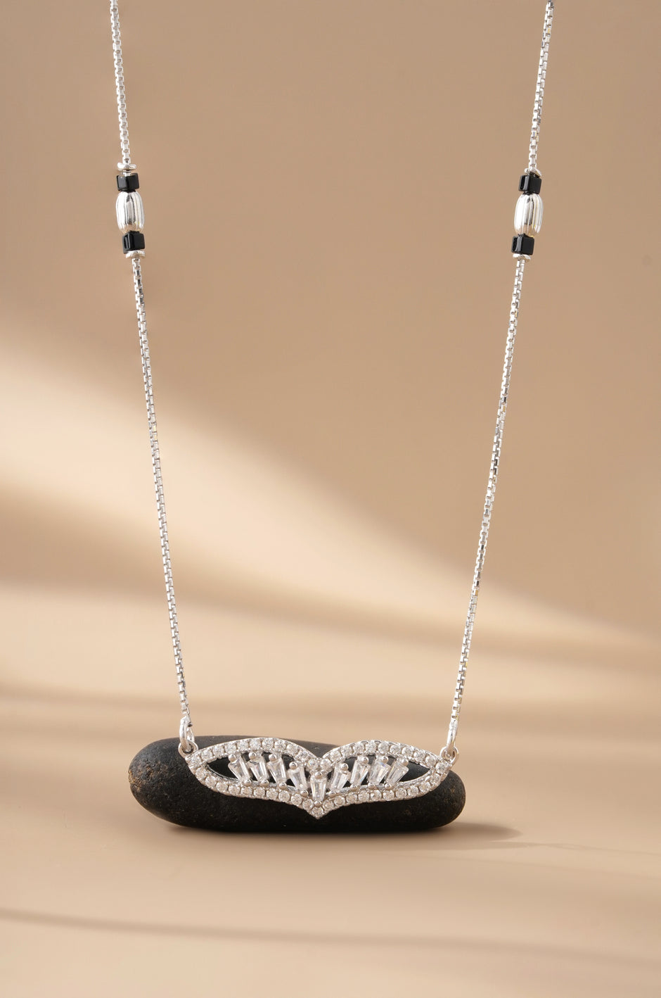 Crystal Leaf Design 925 Sterling Silver Mangalsutra for Women