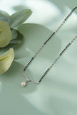Minimal Black Bead Chain with Pearl Drop 925 Sterling Silver Mangalsutra for Women
