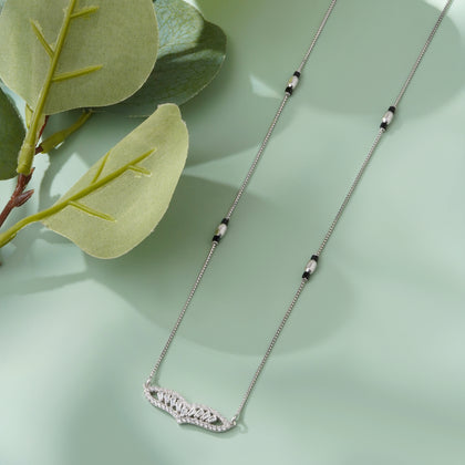 Crystal Leaf Design 925 Sterling Silver Mangalsutra for Women