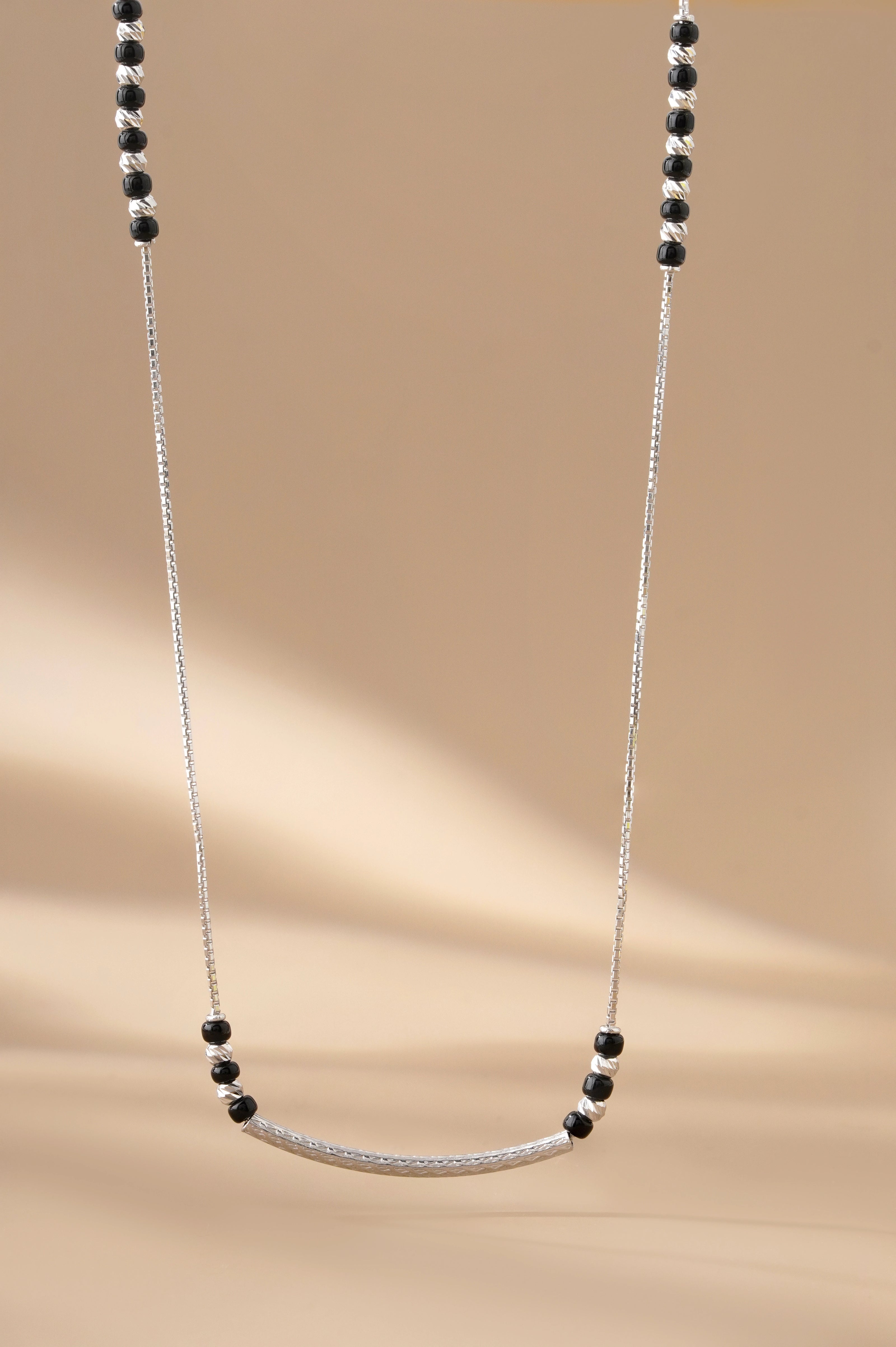 Minimal Curved Bead 925S terling Silver Mangalsutra for Women