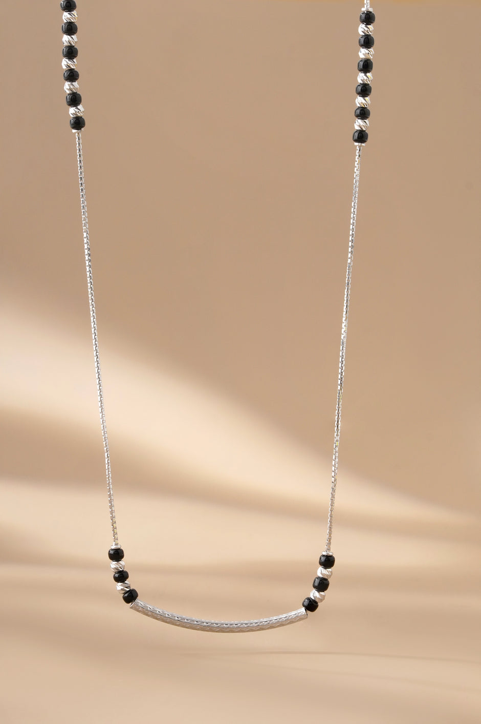 Minimal Curved Bead 925S terling Silver Mangalsutra for Women