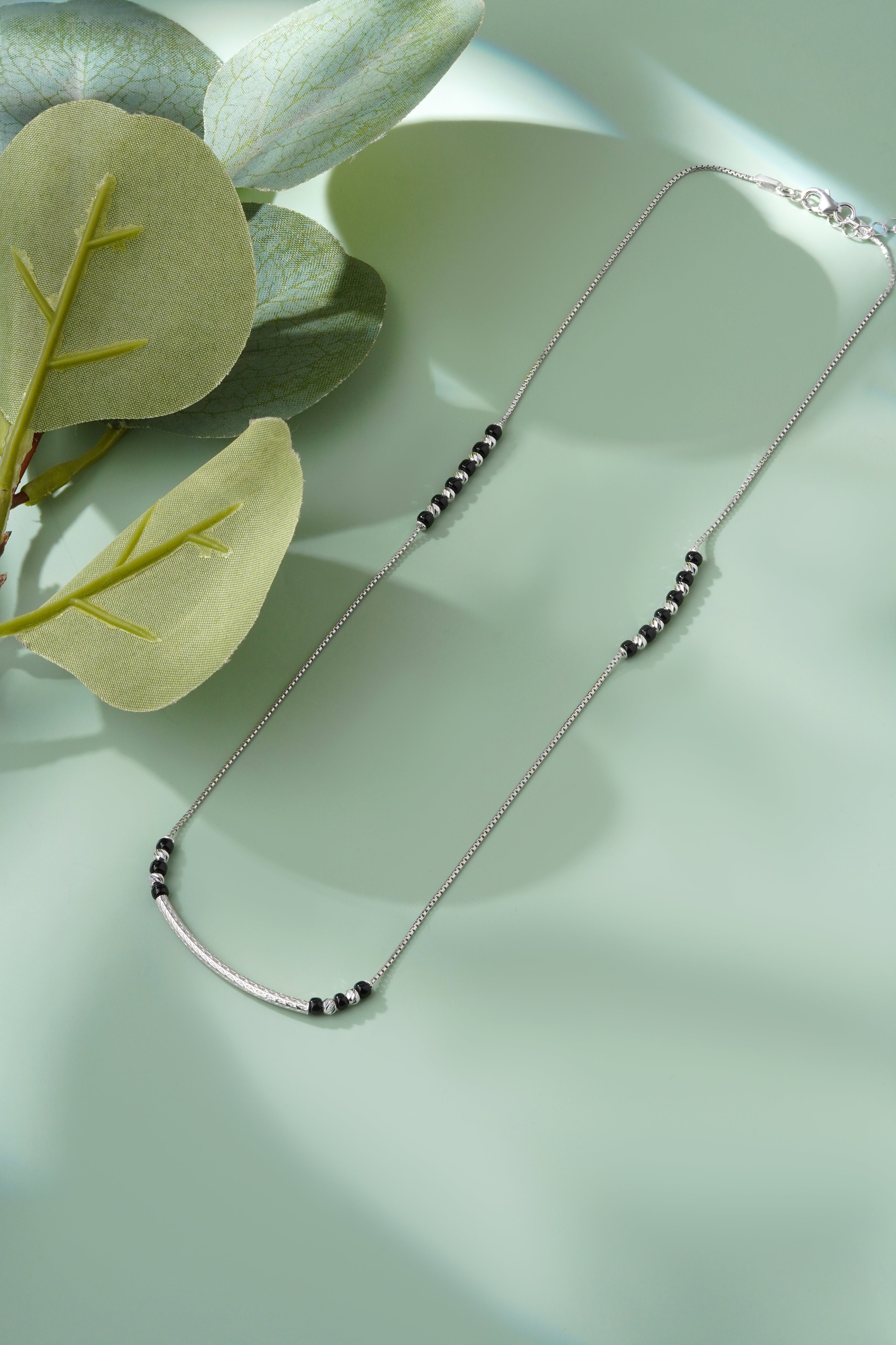 Minimal Curved Bead 925S terling Silver Mangalsutra for Women