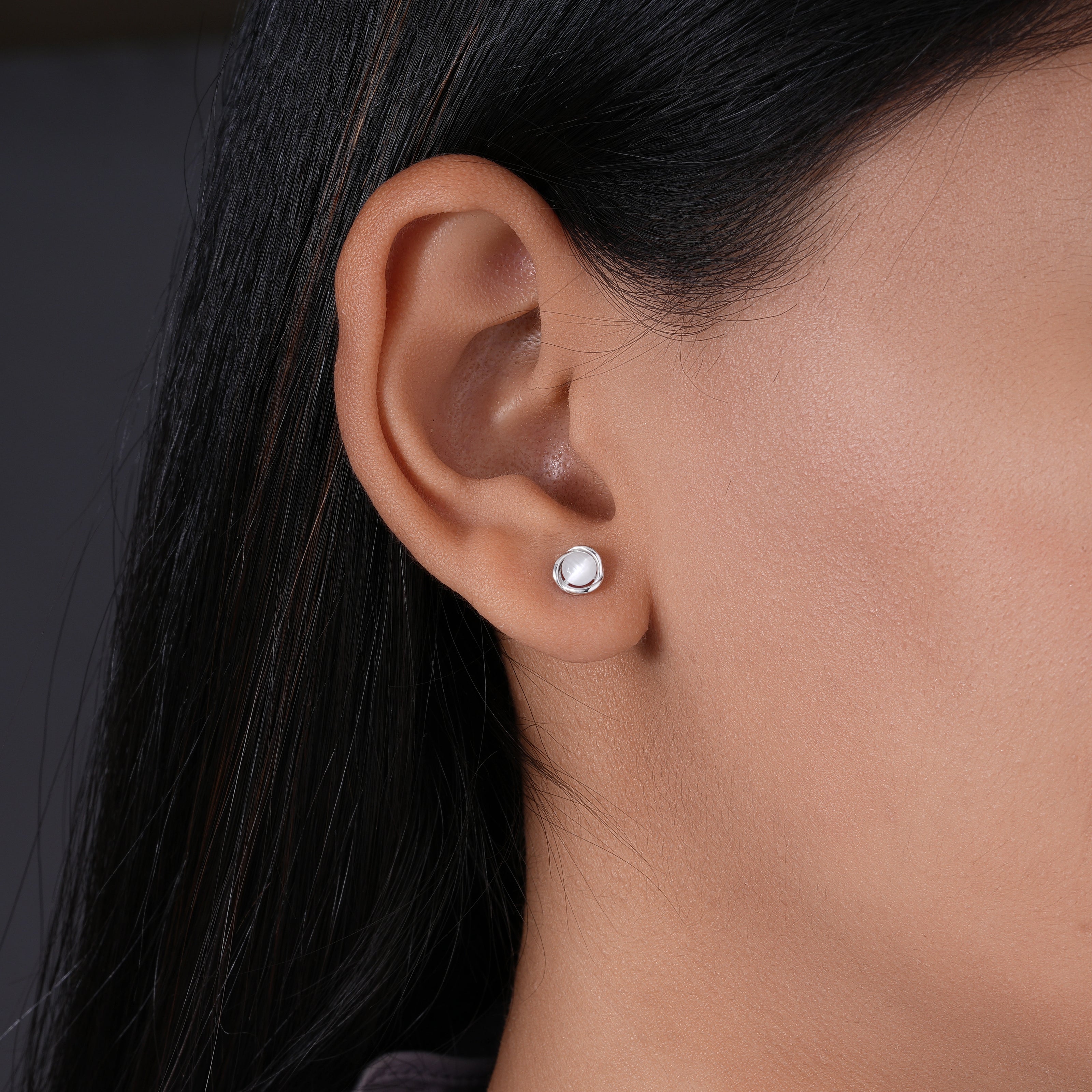 Minimal Double Loop Silver Stud Earrings