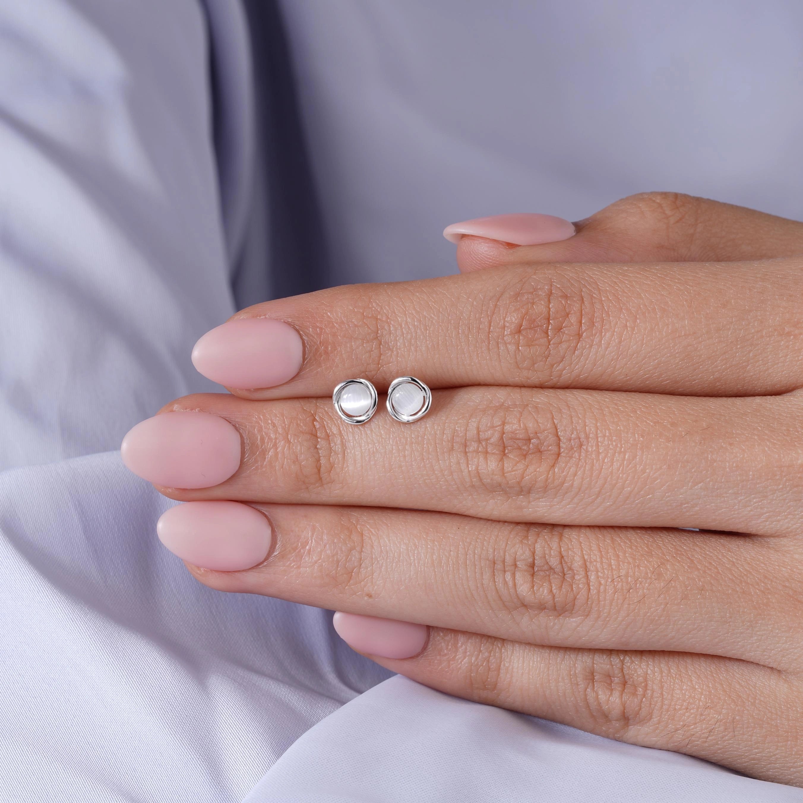 Minimal Double Loop Silver Stud Earrings