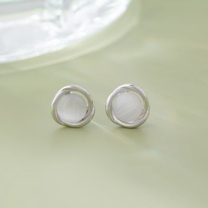 Minimal Double Loop Silver Stud Earrings